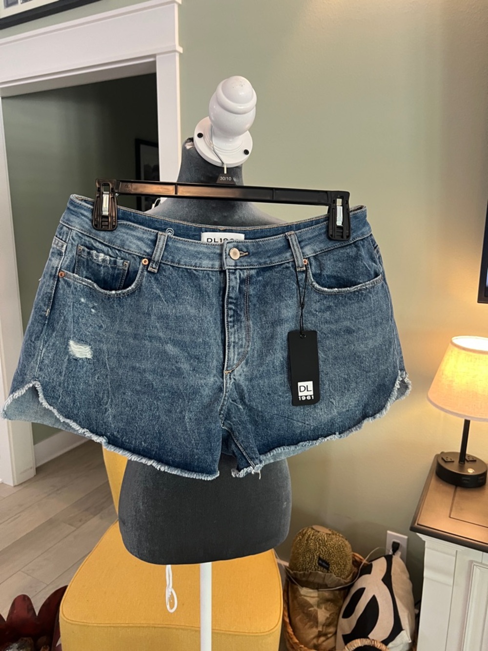 DL1961 Washed Blue Distressed Denim Shorts